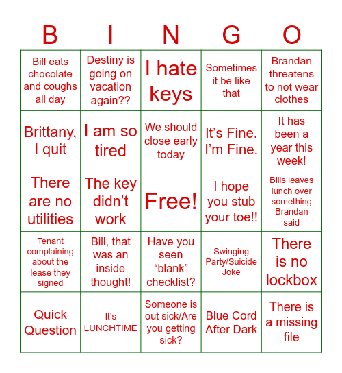 Blue Cord Bingo Card