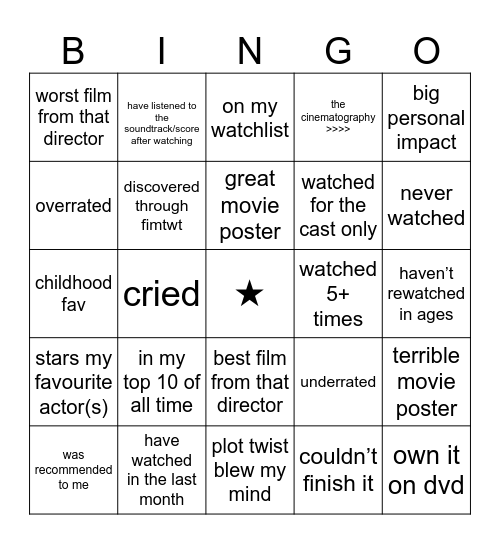 REPLY WITH A FILM Bingo Card