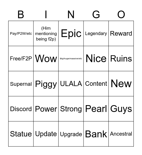 What Taanker would say if he ever makes this whatever new update thingy Bingo Card