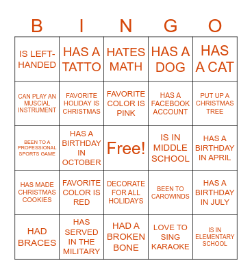 GETTING TO KNOW MY FAMILY Bingo Card