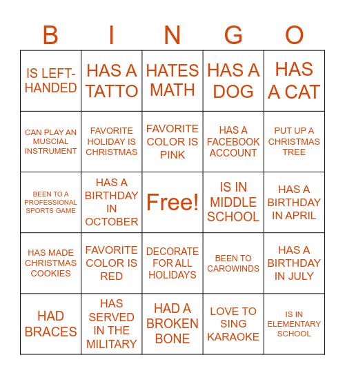 GETTING TO KNOW MY FAMILY Bingo Card