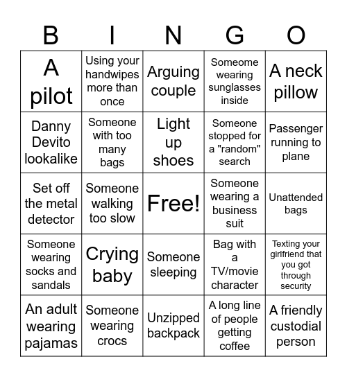 Airport Bingo Card