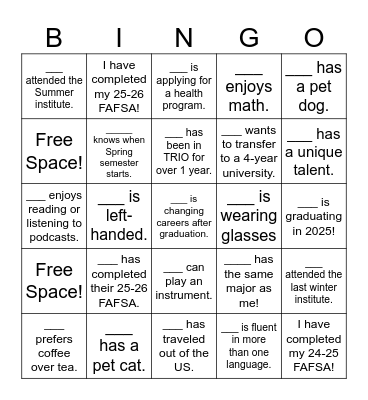 Ice Breaker Bingo Card