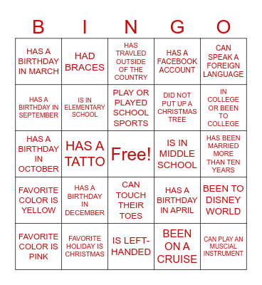 GETTING TO KNOW MY FAMILY Bingo Card