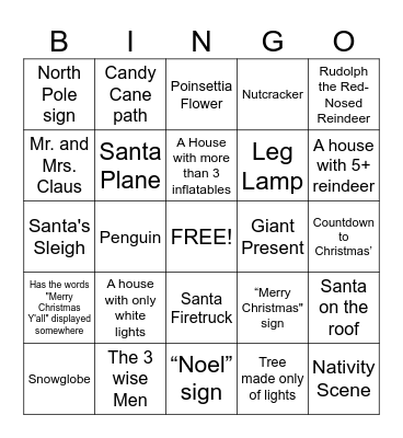 Christmas Light scavenger hunt 2.0 Bingo Card