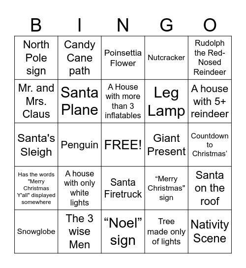 Christmas Light scavenger hunt 2.0 Bingo Card