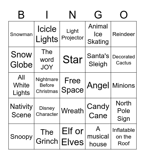 Christmas Light Bingo Card