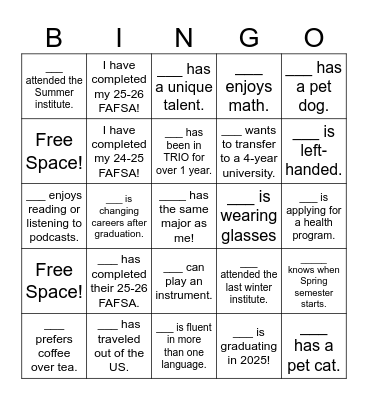 IceBreaker Bingo Card