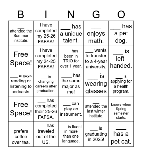 IceBreaker Bingo Card