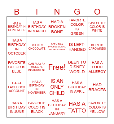 GETTING TO KNOW MY FAMILY Bingo Card