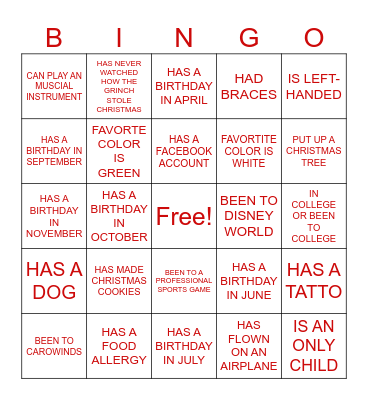 GETTING TO KNOW MY FAMILY Bingo Card