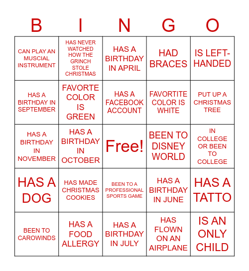 GETTING TO KNOW MY FAMILY Bingo Card