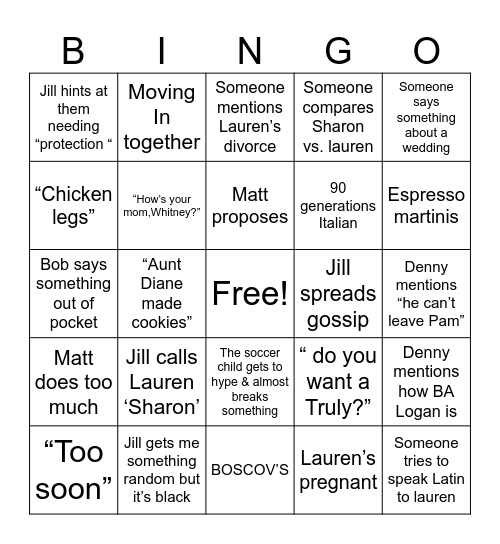 Family Xmas Bingo Card