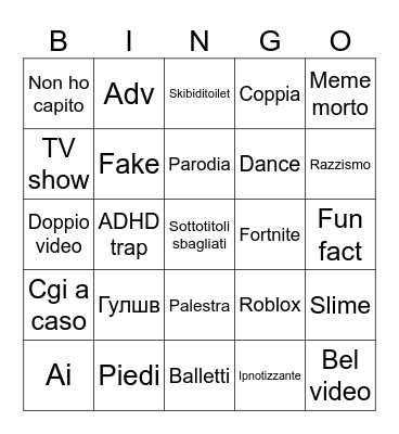 YouTube shorts Bingo Card
