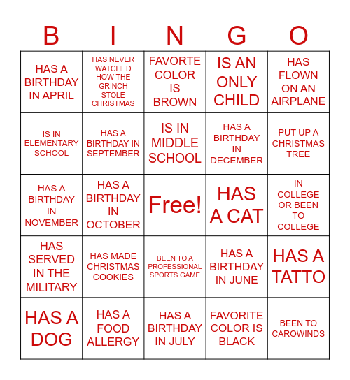 GETTING TO KNOW MY FAMILY Bingo Card