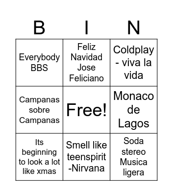 Christmas Songs Bingo Card