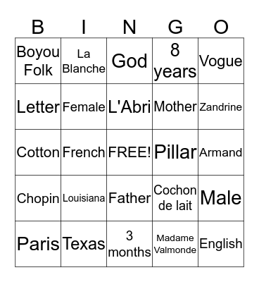 Desirees Baby Bingo Card