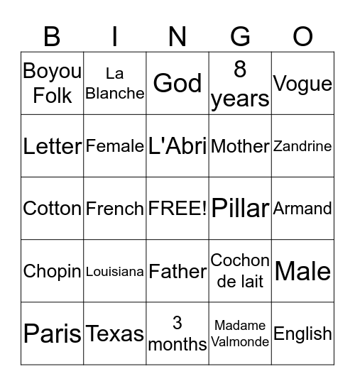 Desirees Baby Bingo Card