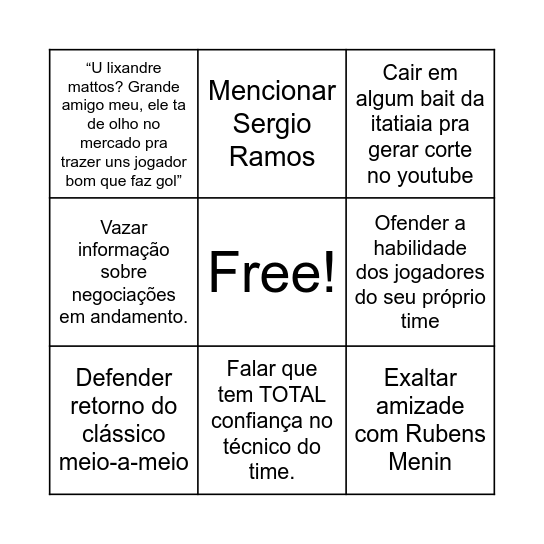Pedrinho na Itatiaia 20h Bingo Card