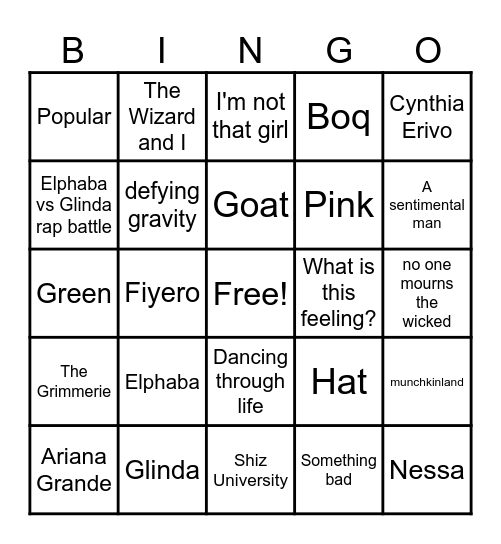 Wicked Bingo Card