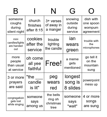 christmas eve church bingo 2024 Bingo Card