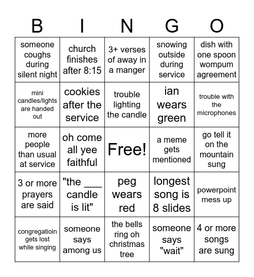 christmas eve church bingo 2024 Bingo Card