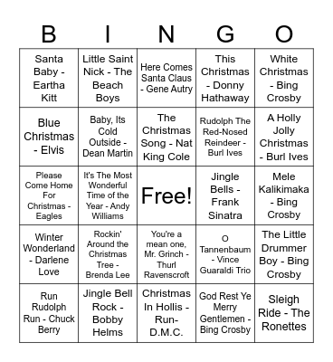 Christmas Classics Bingo Card