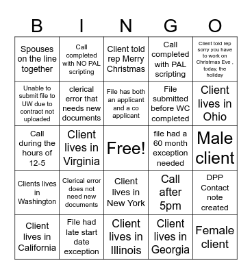Welcome Call Bingo Card