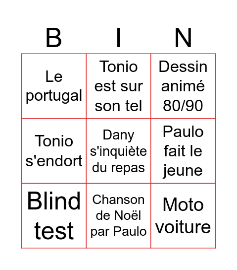Bingo de Noël Bingo Card
