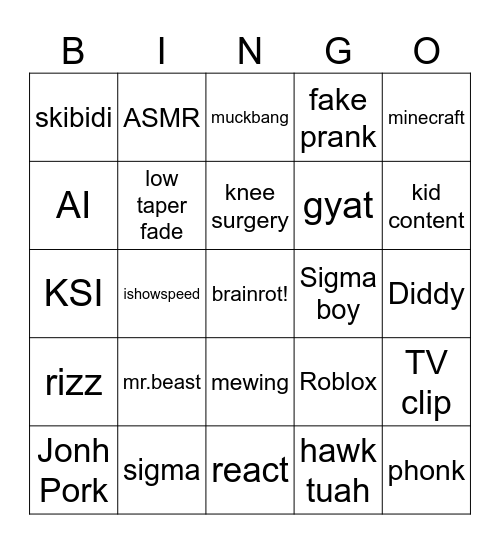 Brainrot Bingo Card