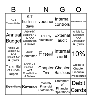 AKA Financial FUNdamentals Bingo Card