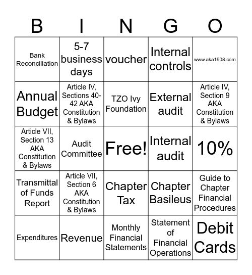 AKA Financial FUNdamentals Bingo Card