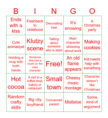 Hallmark Movie Bingo Card