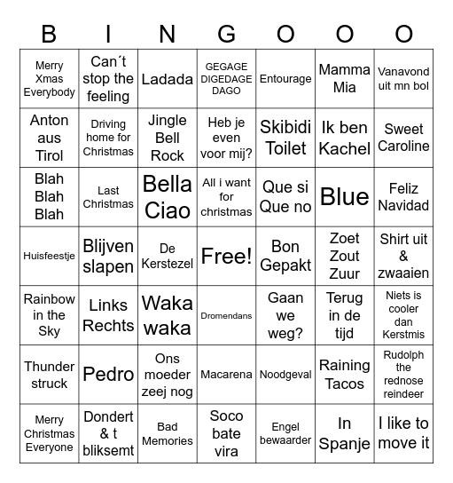 Kerstmuziek Bingo Card