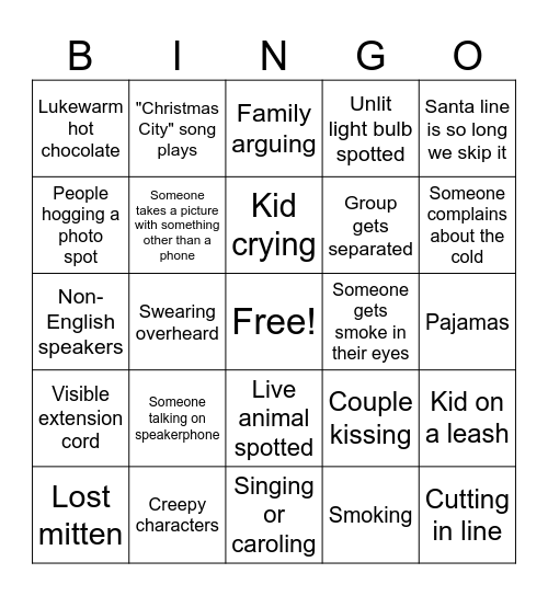 Bentleyville Bingo Card