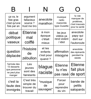 Noël 2024 Bingo Card
