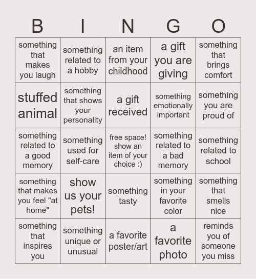 therapy show & tell scavenger hunt Bingo Card