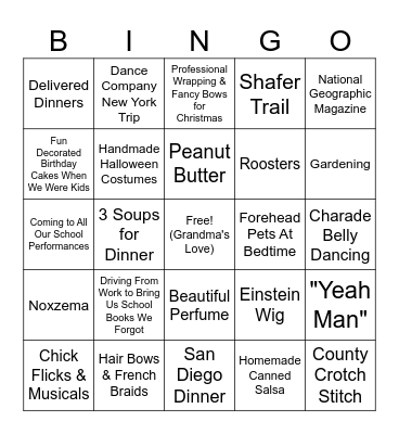 Grandma's Birthday Bingo Card