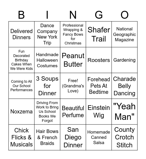 Grandma's Birthday Bingo Card