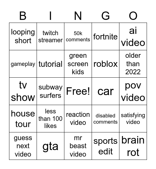 Untitled Bingo Card