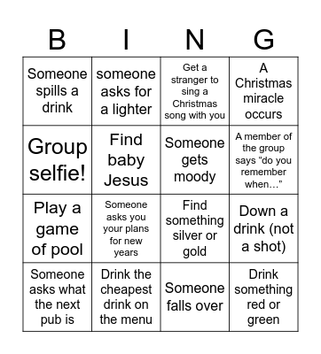 Christmas pub bingo Card