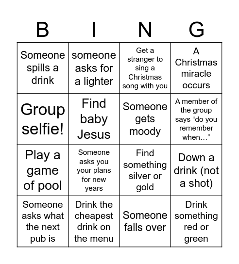 Christmas pub bingo Card