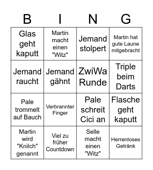 Sylvester Bingo Card