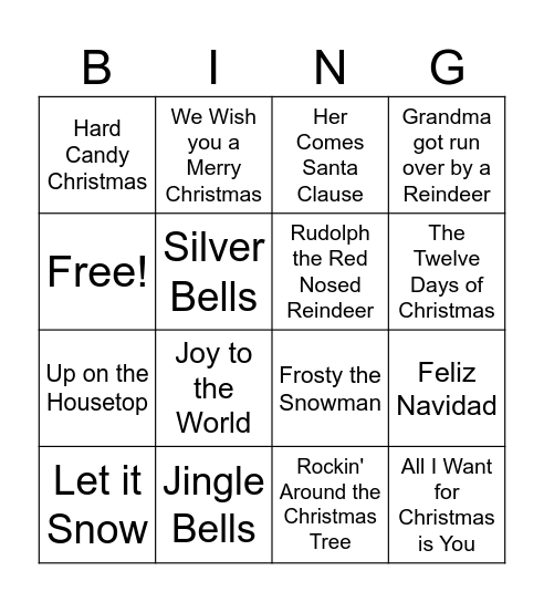 CHRISTMAS SONGS BINGO Card