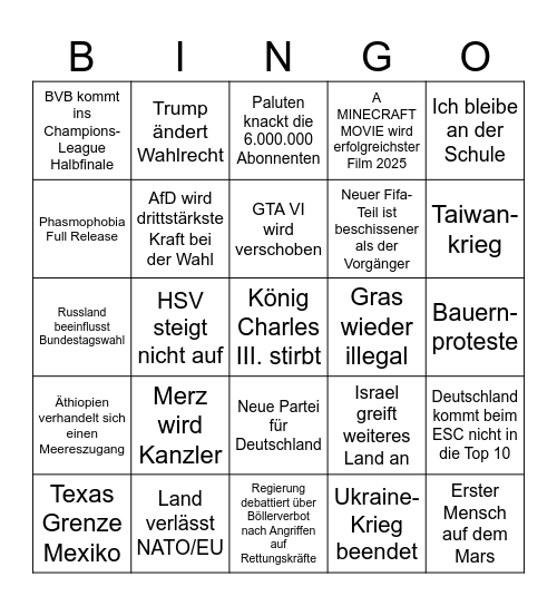 2025 Bingo Card