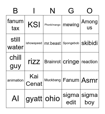 Brainrot Bingo Card