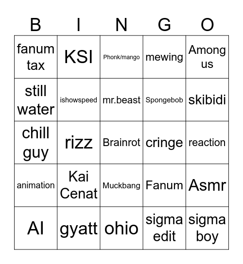 Brainrot Bingo Card