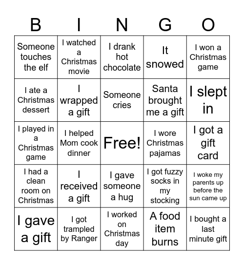 Driskill Christmas Bingo Card