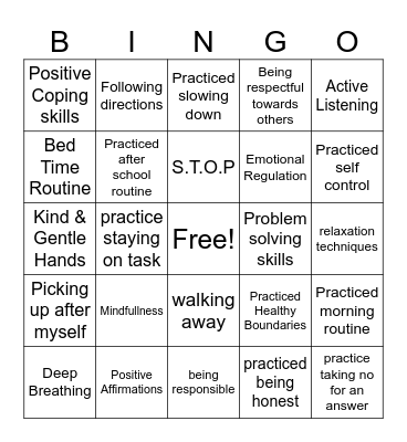 Gianna's Bingo Card