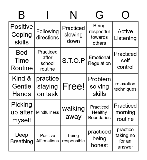 Gianna's Bingo Card